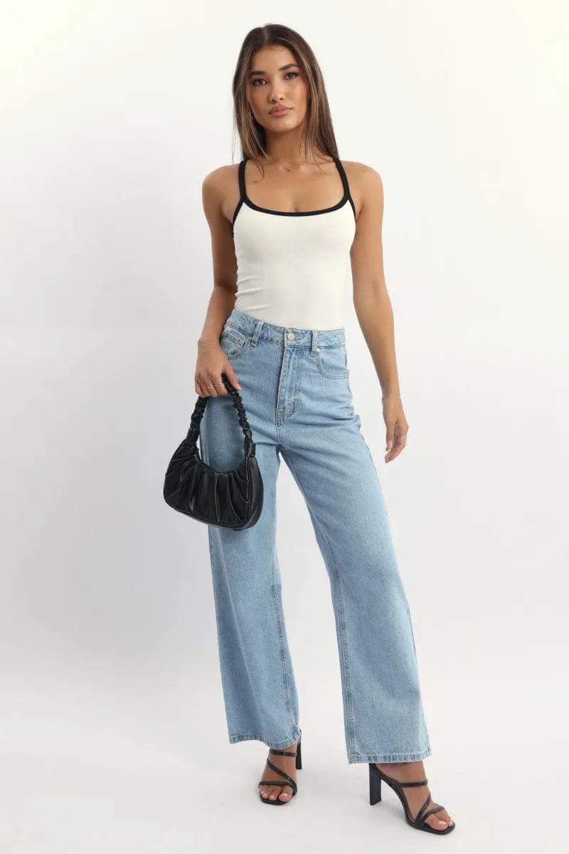 Farm Glow Aerated Seam Placement White Tank Top Sleeveless Rib