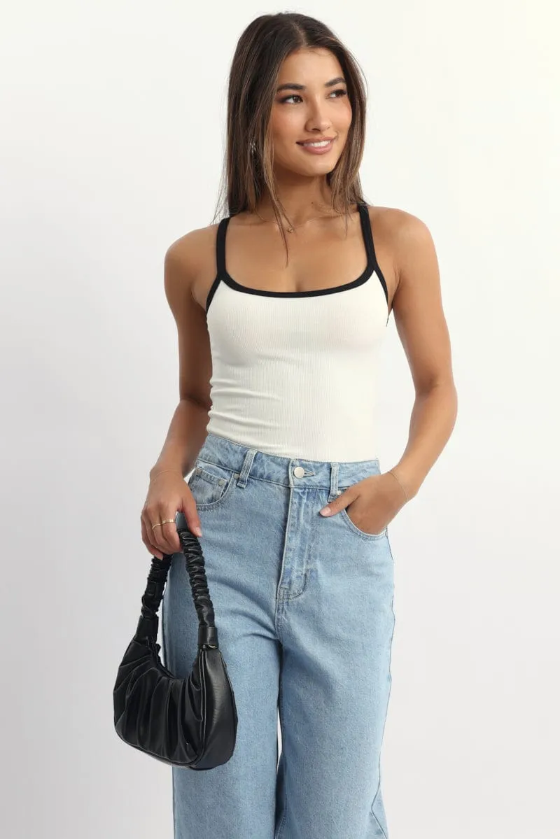 White Tank Top Sleeveless Rib NoSlipGrip