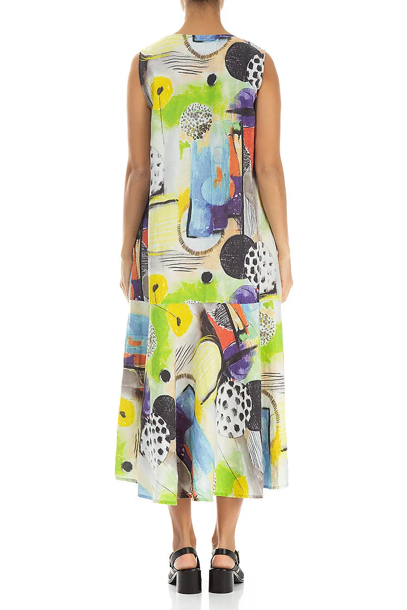 Flared Sleeveless Artmaze Linen Dress Utility Jacket
