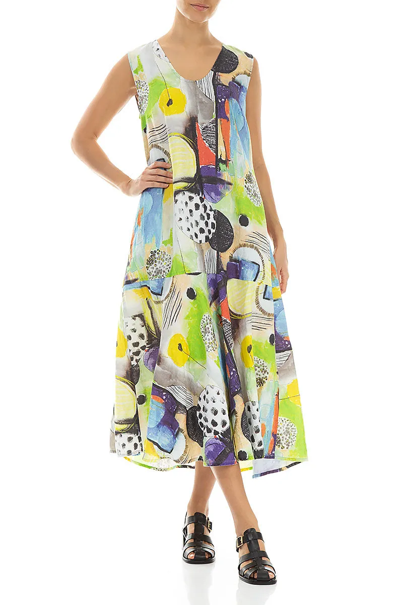 Compression Fit Flared Sleeveless Artmaze Linen Dress