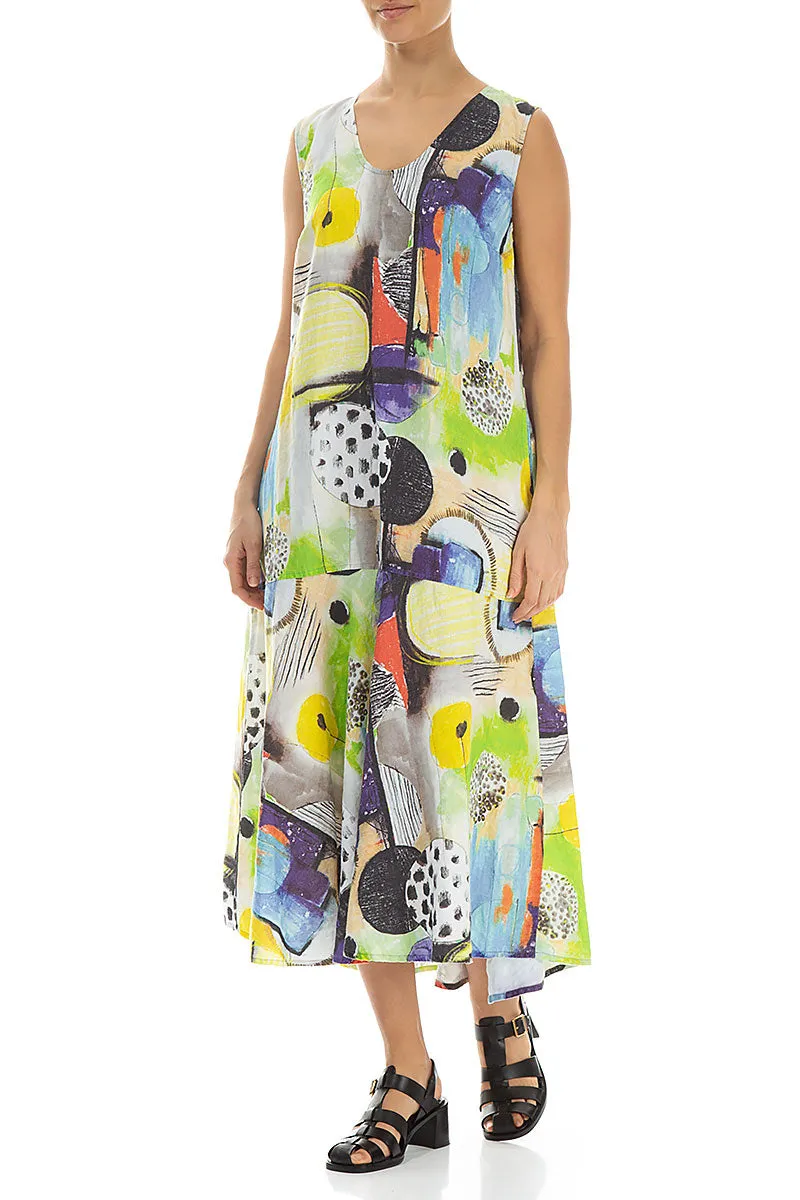 Everyday Style Flared Sleeveless Artmaze Linen Dress