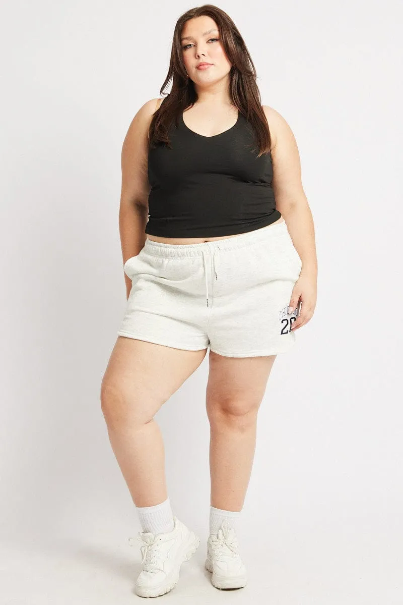 Grey Curve Hem Athletic Embroidered Track Shorts Smart Glow