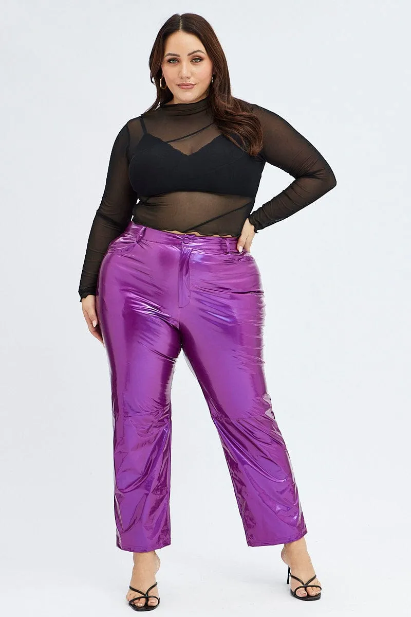 Smart Style All Day Fit Purple Faux Leather Pants High Button Waist Wide Leg