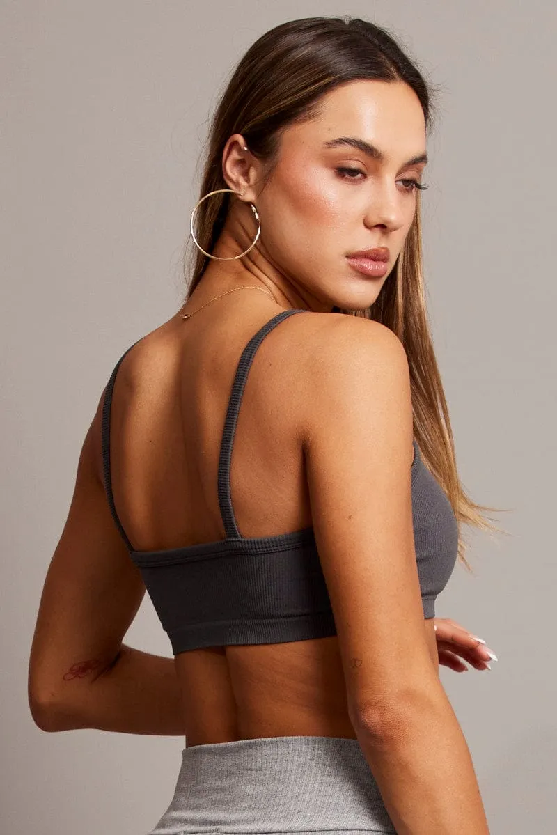 Grey Bralette Seamless CompactPackability Breathable Material
