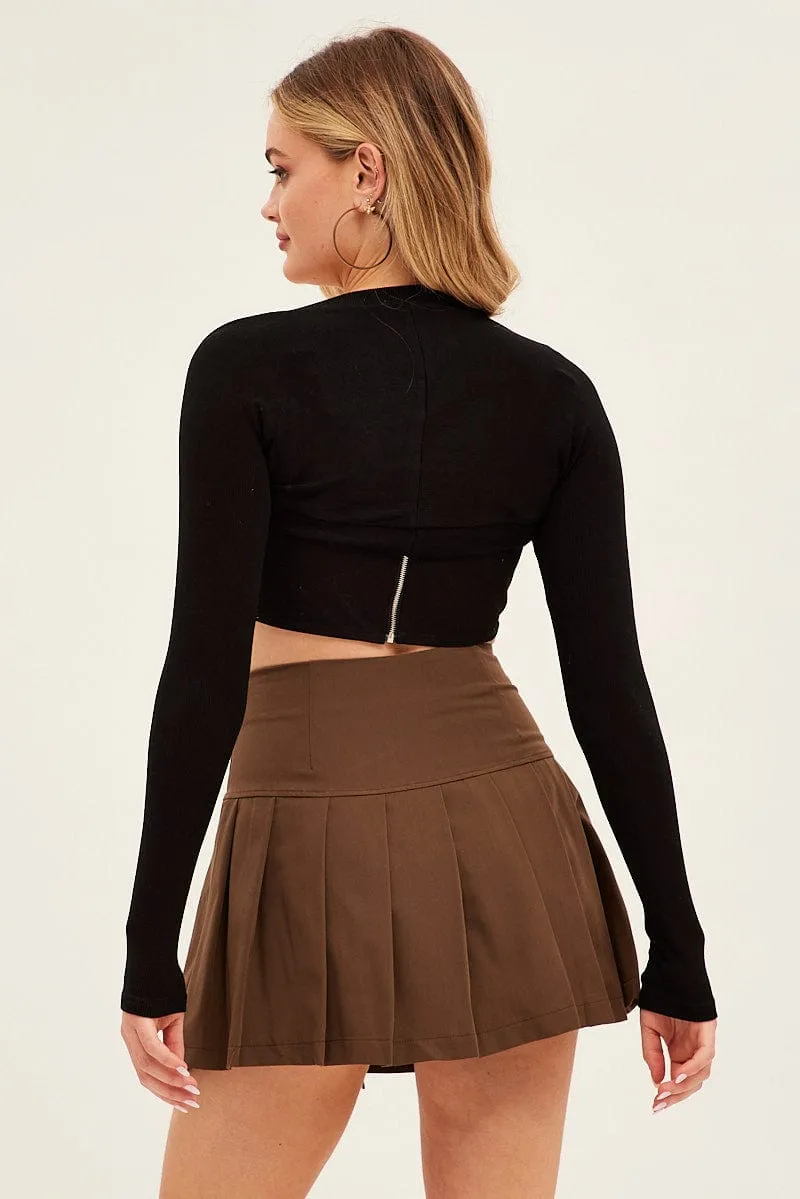 Secure Closure Heat Dissipating Fabric Brown Tie Front Tennis Mini Skirt