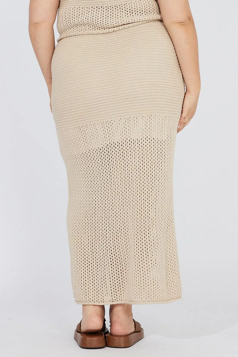 Casual Moments Material Innovation Beige Crochet Maxiskirt