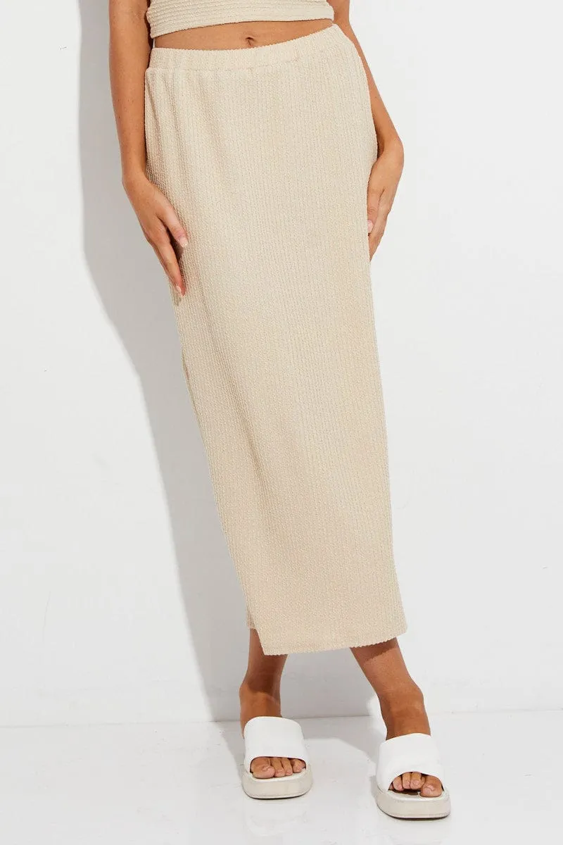 Beige Midi Skirt Bodycon Design Detail Outfit Essence
