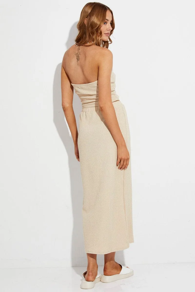 Beige Midi Skirt Bodycon Sleek Flow Material Innovation