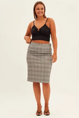 Travel Influence Fresh Vibe Grey Check Workwear Skirt High Rise Bodycon