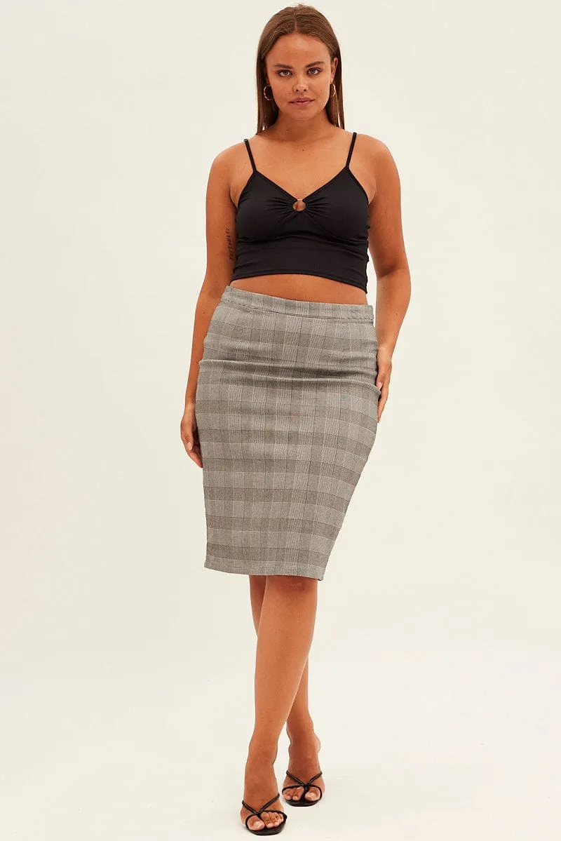 Grey Check Workwear Skirt High Rise Bodycon Outfit Moodset