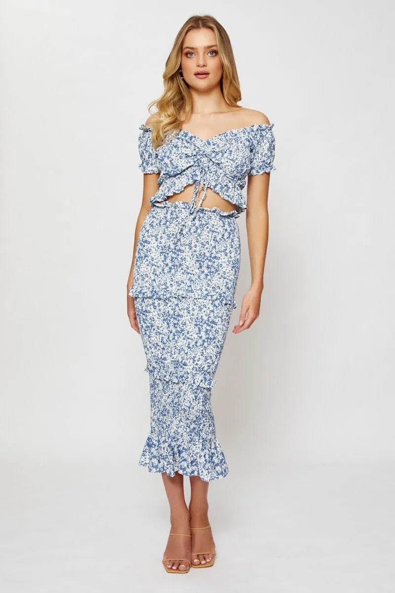 Runway Ready Print Smocking Pencil Midi Skirt