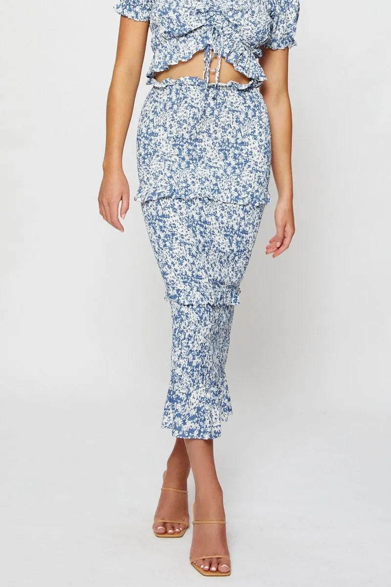 Print Smocking Pencil Midi Skirt Vibrant Flow