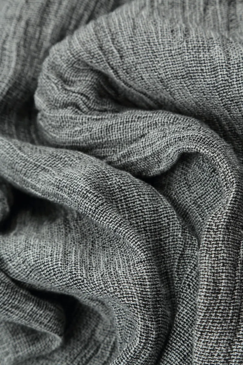 AdjustableWaist CompactWeave Balloon Grey M??lange Linen Dress