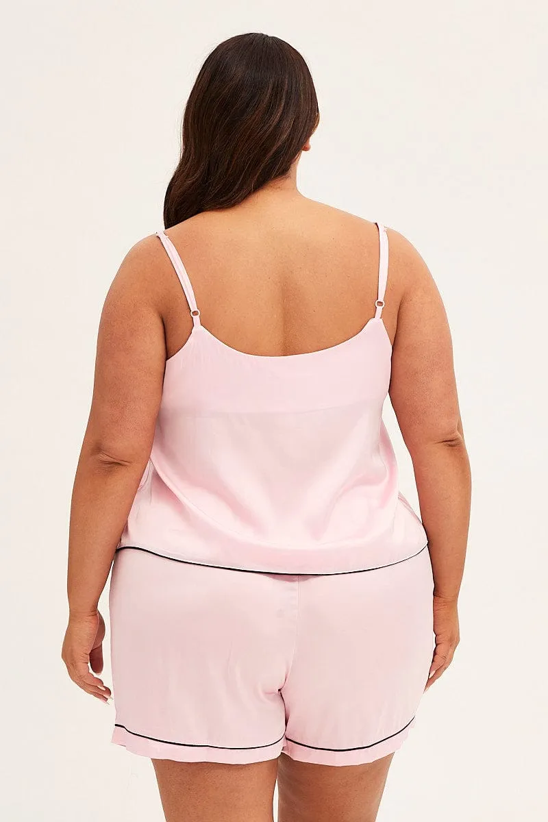 Pale Pink Pyjamas Cami Satin Pj Set Dream Base