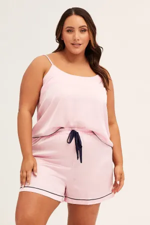 Pale Pink Pyjamas Cami Satin Pj Set ReflectiveTrimDetails Easy Tunic