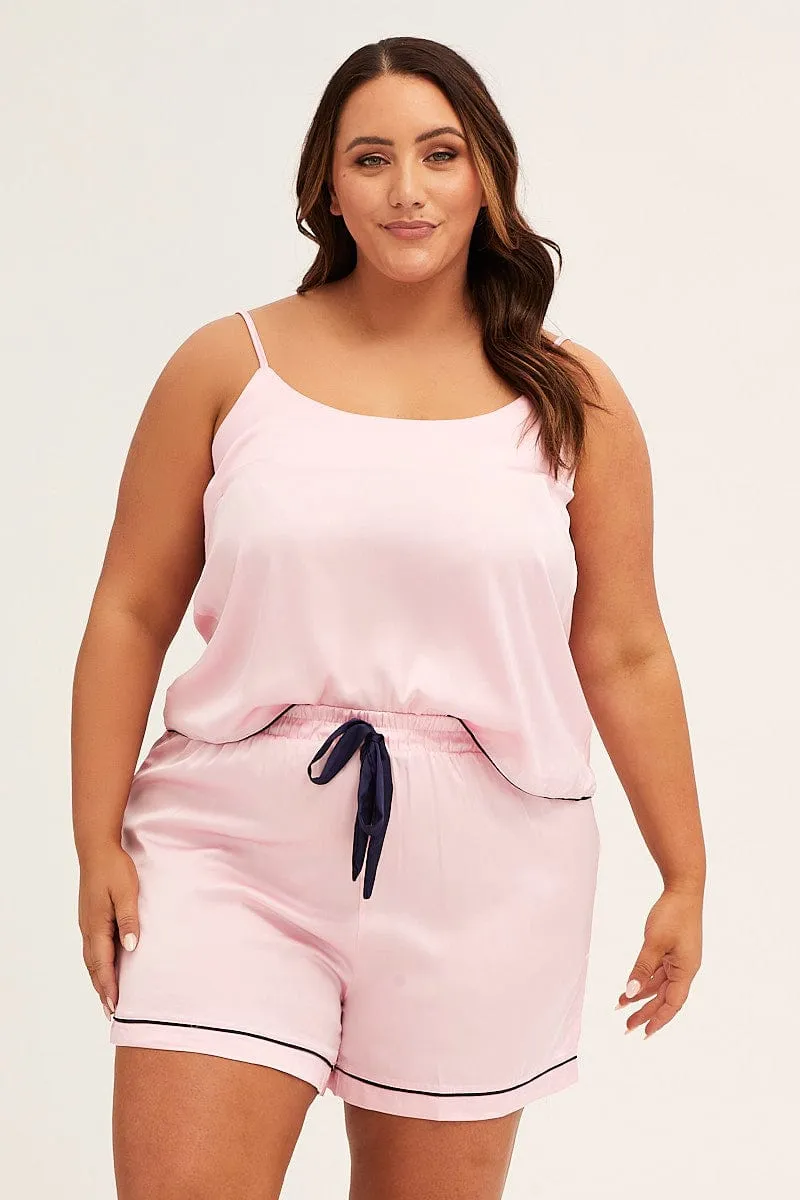 Pale Pink Pyjamas Cami Satin Pj Set Summer Skirt AntiStaticTechnology