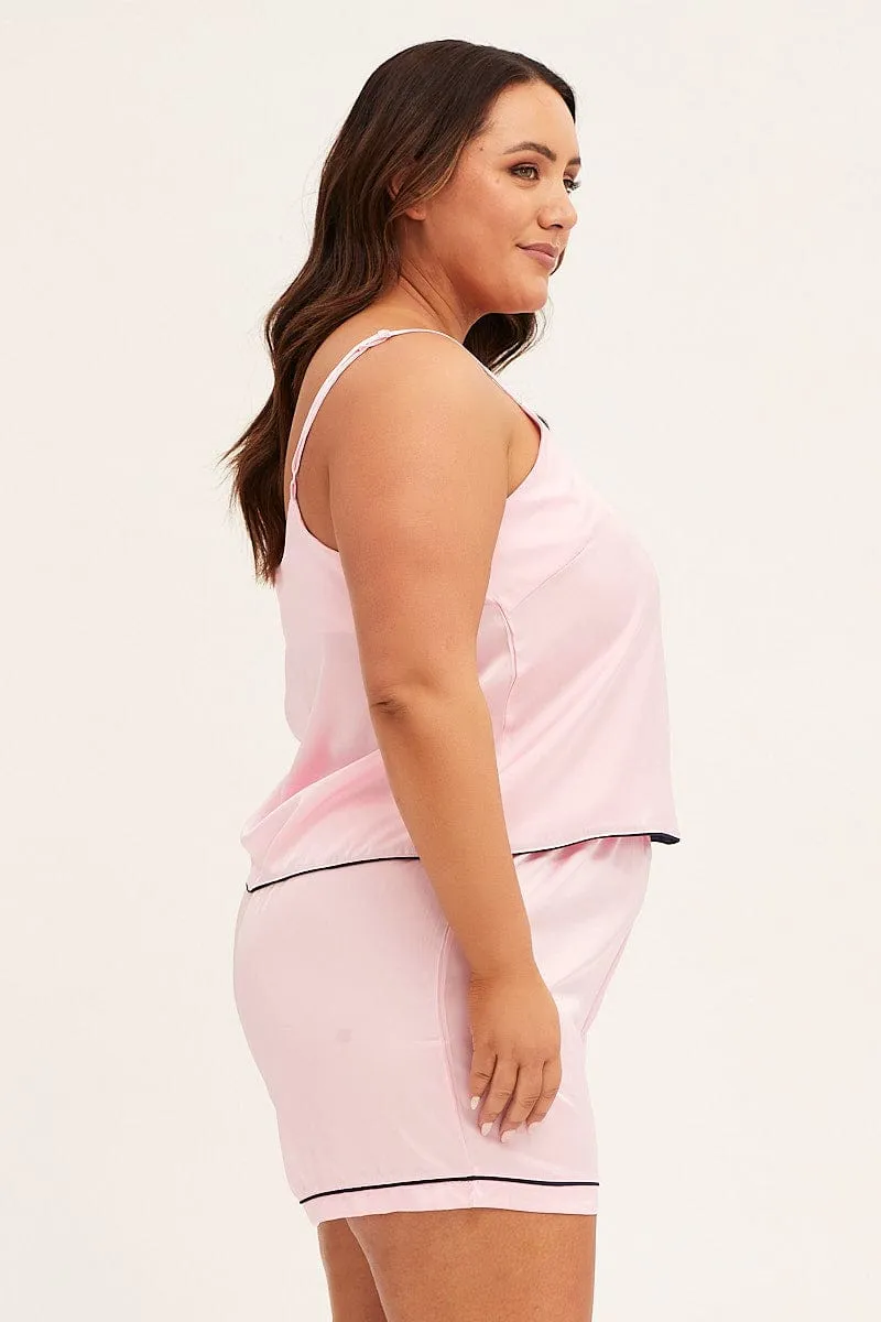 Desk Style Concert Vibe Pale Pink Pyjamas Cami Satin Pj Set