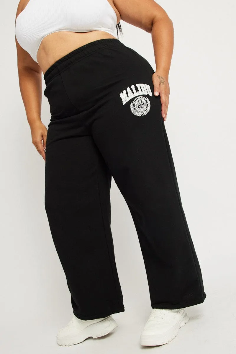 Modern Design Black Track Pants Wide Leg