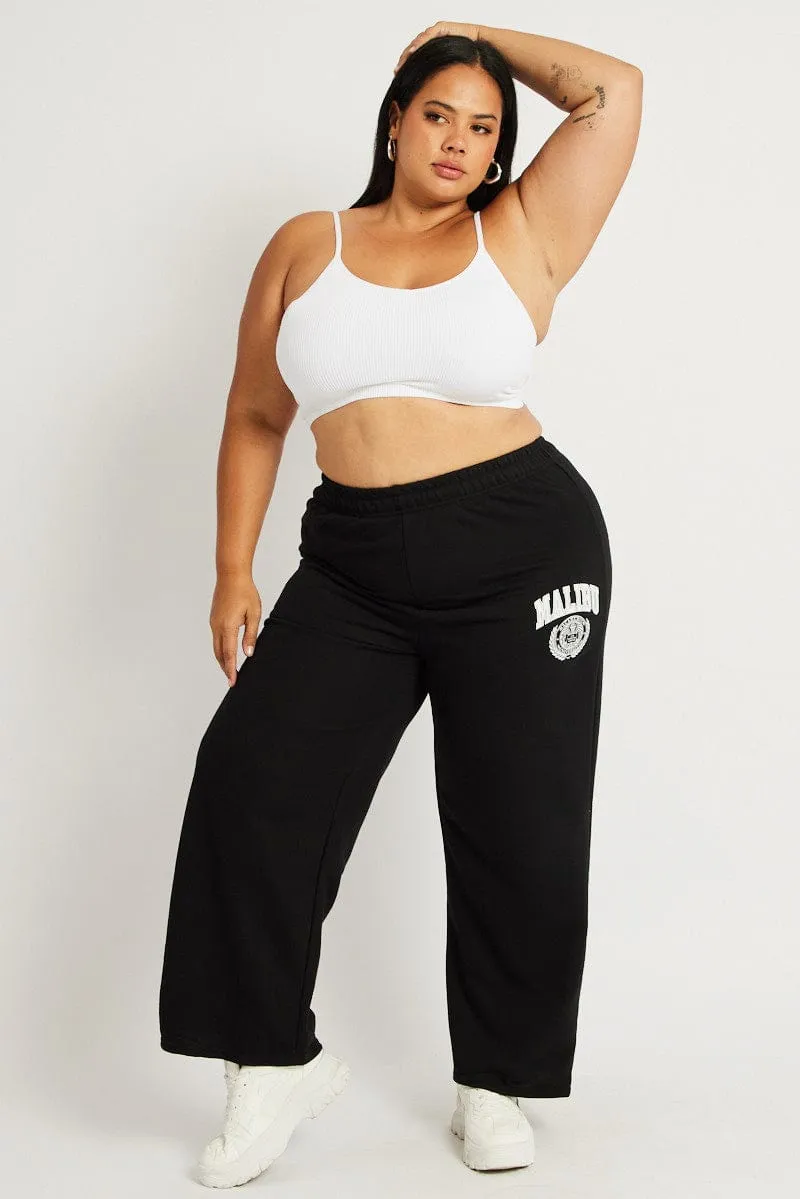Comfortable Leg Soft Feel Black Track Pants Wide Leg