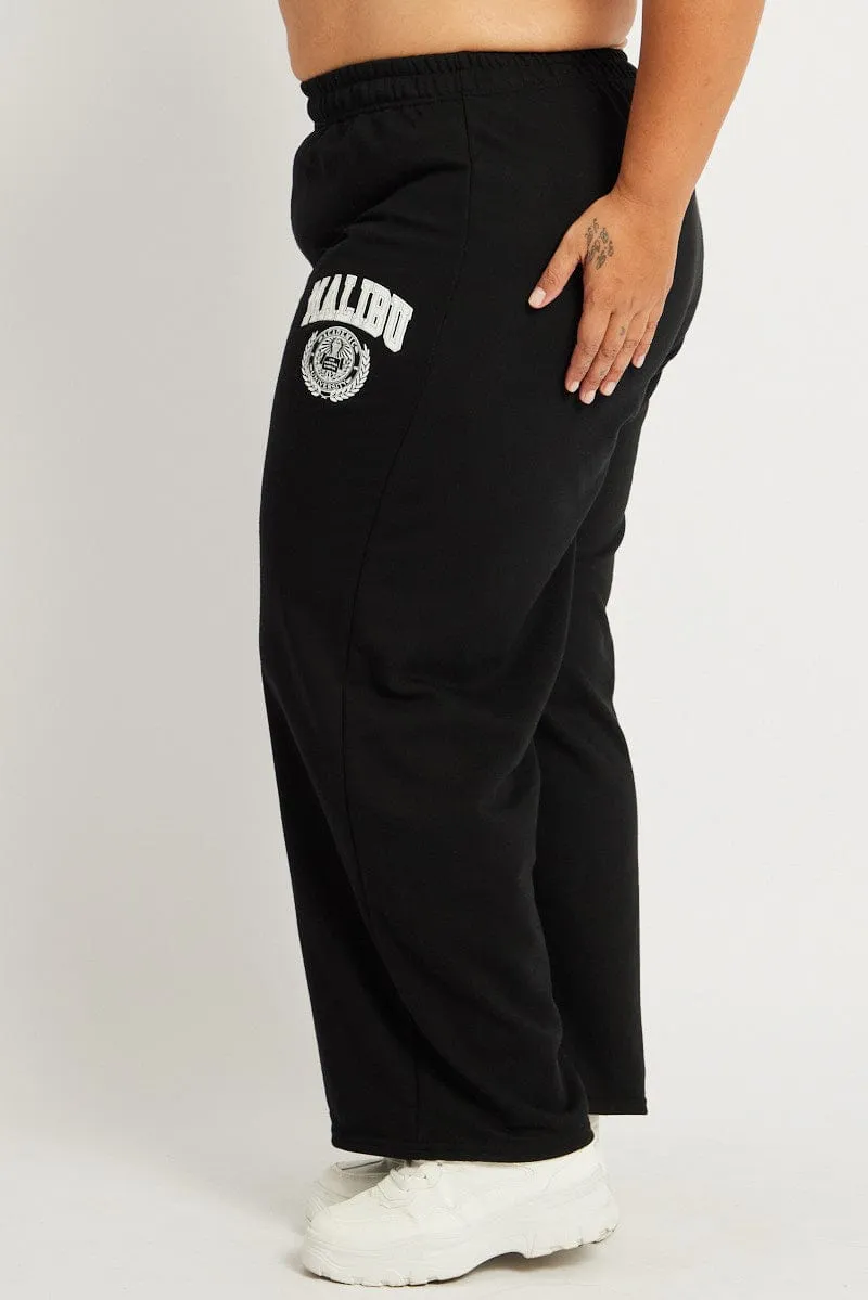 Black Track Pants Wide Leg Fashionable Design