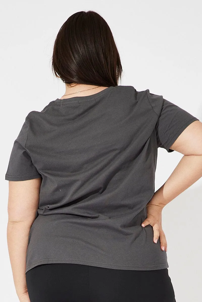 Grey Graphic T-shirt Short Sleeve Crew Neck Cropped Outdoor Fashion Smart Outfit