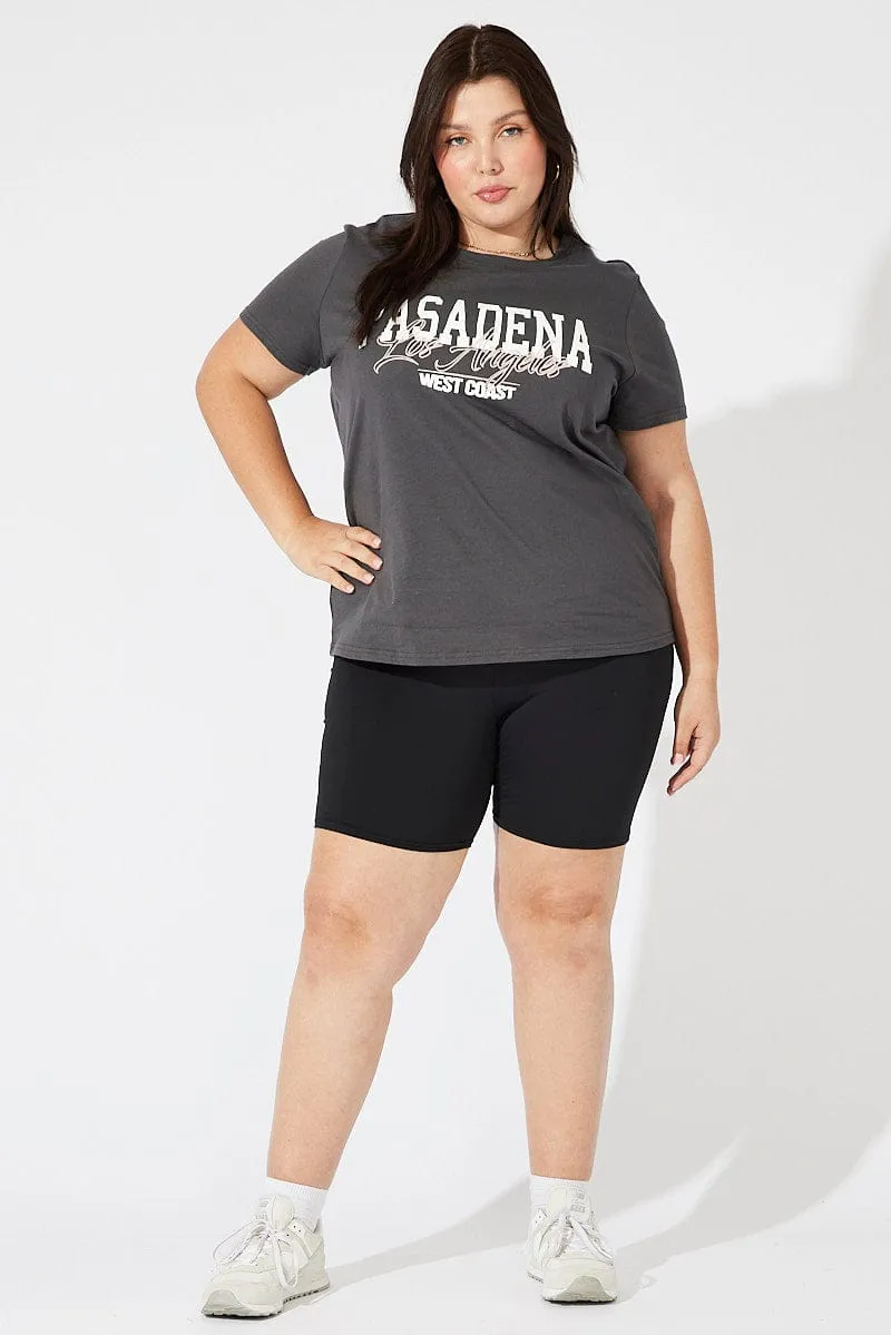 Layered Look Wear Light Casual Grey Graphic T-shirt Short Sleeve Crew Neck Cropped