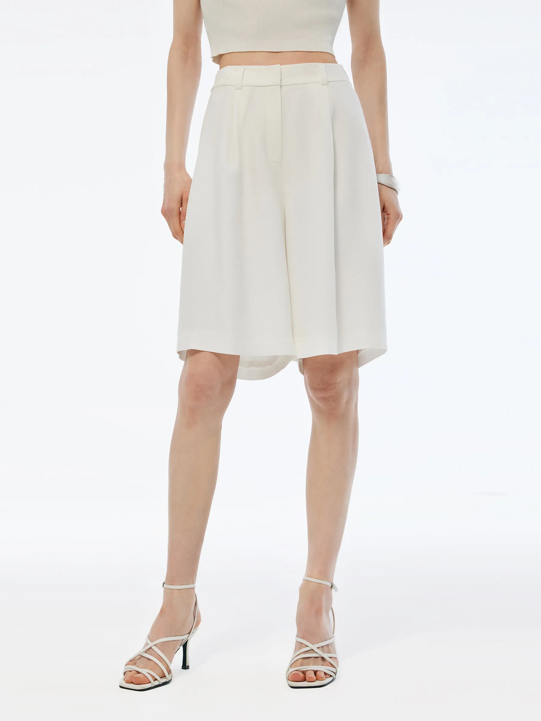 100% Acetate Women Knee Length Shorts low - rise
