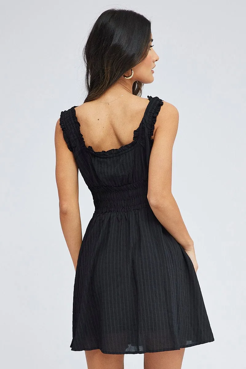 Layered Clothing City Soul Black Fit and Flare Dress Sleeveless Waist Shirred