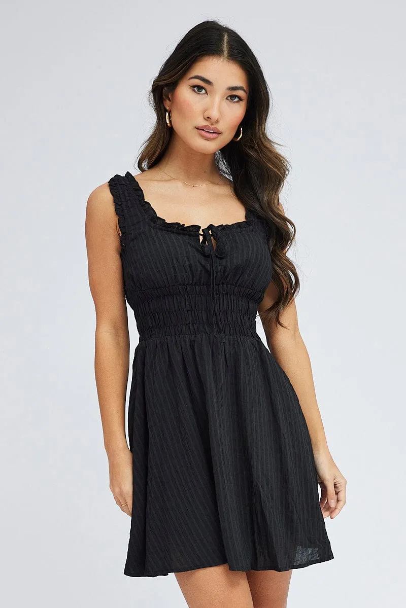 Black Fit and Flare Dress Sleeveless Waist Shirred QuickRelease Closures