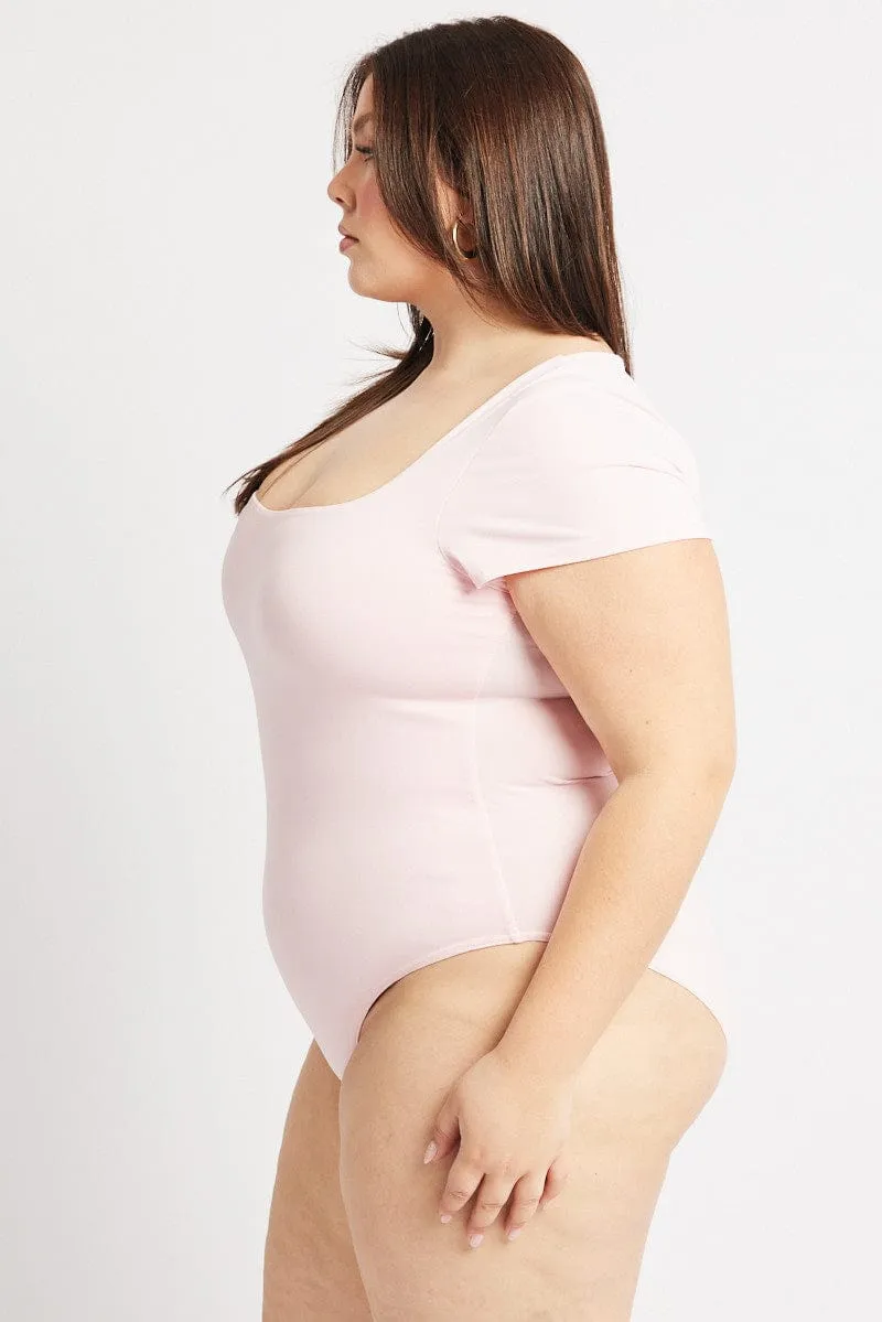 Pink Bodysuit Short Sleeve Supersoft Universal Clasp Mechanism