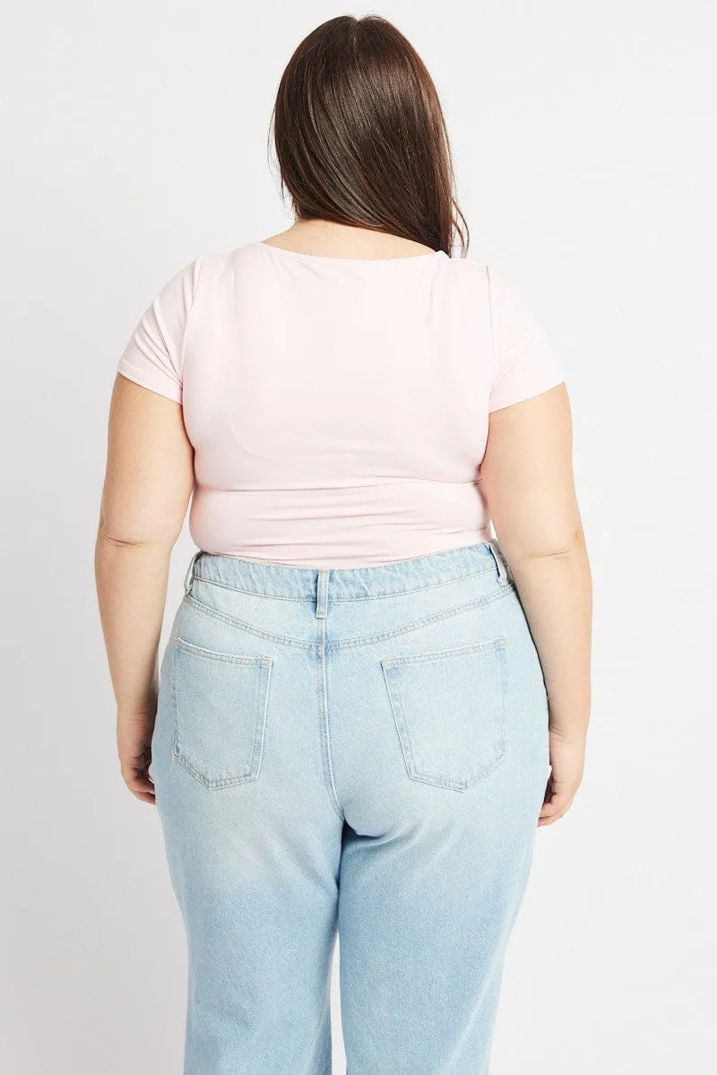 Casual dress NonRestrictiveSilhouette Pink Bodysuit Short Sleeve Supersoft