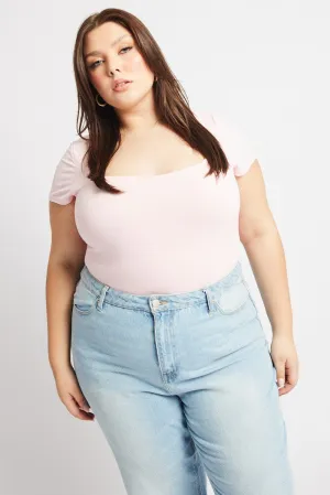 Pink Bodysuit Short Sleeve Supersoft Chic Fit StretchableFabric