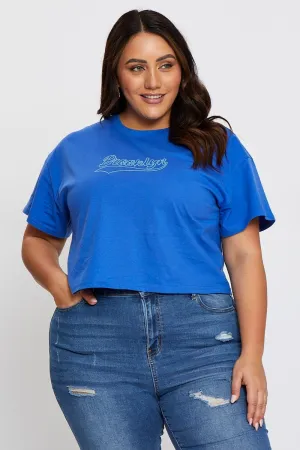 Mid Blue Graphic T-shirt Brooklyn Crew Neck Short Sleeve Practical Comfort