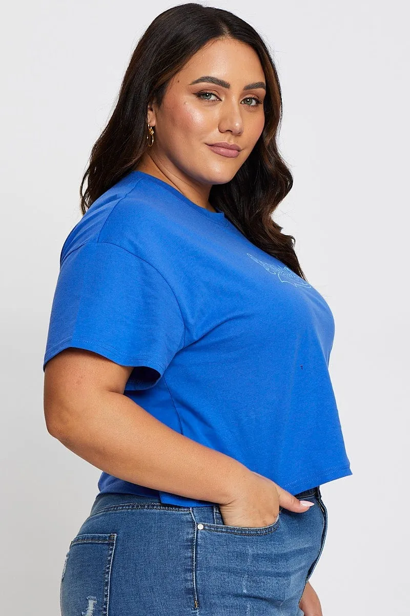 Mid Blue Graphic T-shirt Brooklyn Crew Neck Short Sleeve Breathable Yarn Composition adults'