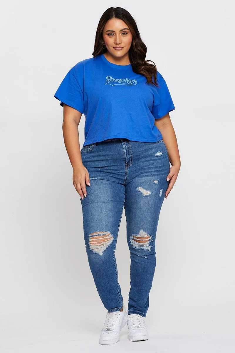 Mid Blue Graphic T-shirt Brooklyn Crew Neck Short Sleeve black friday