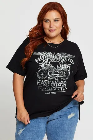Black Graphic T-shirt Easy Ride Short Sleeve Cotton All-Purpose Comfort Urban Smart