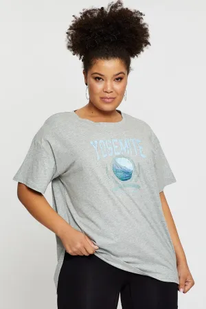 Grey Graphic T-shirt Yosemite Short Sleeve Cotton Indoor Comfort