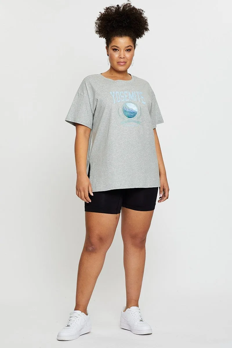 High-Quality Cotton Grey Graphic T-shirt Yosemite Short Sleeve Cotton