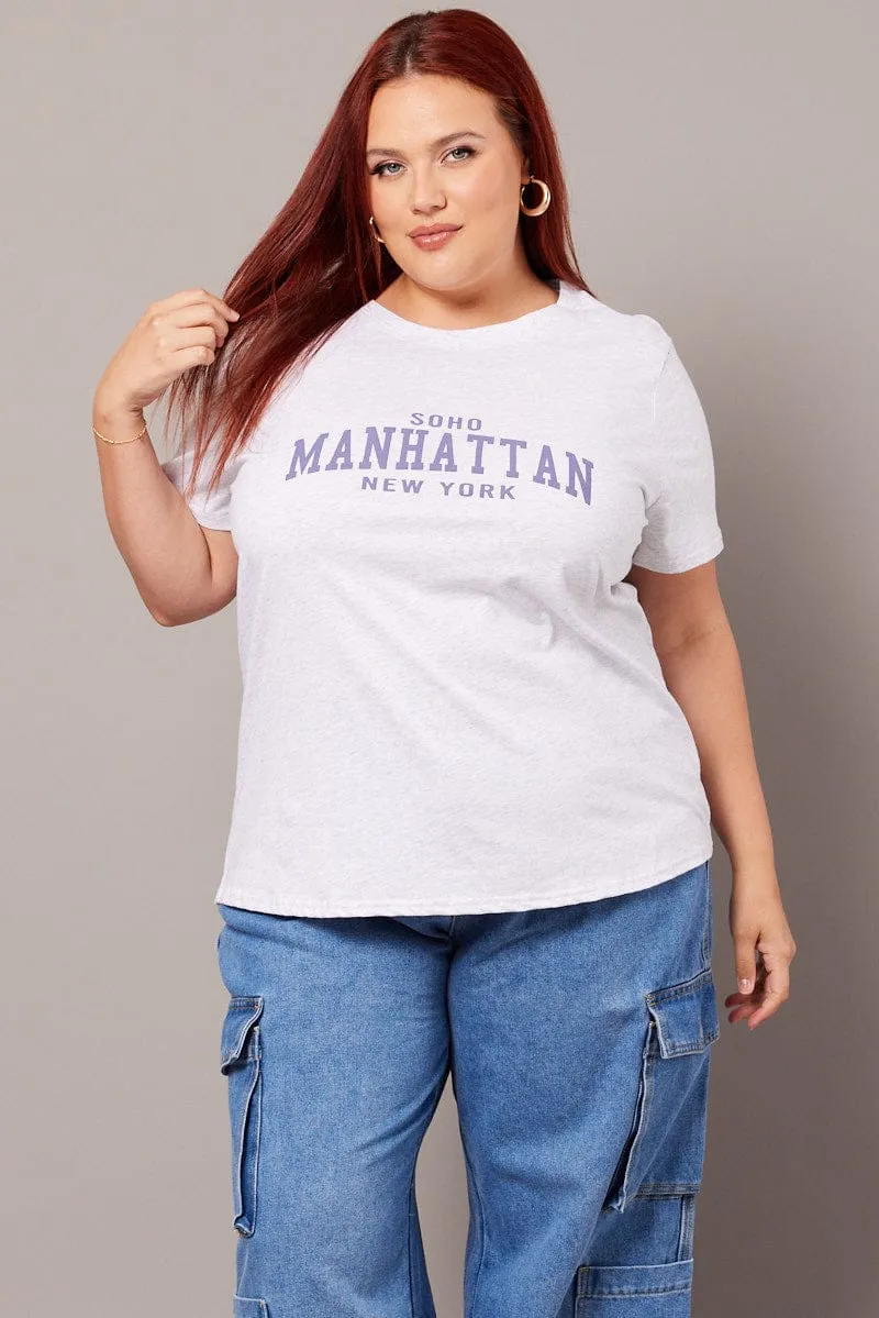 Grey Graphic T-shirt Short Sleeve Crew Neck All-Day Wear Round neck simplicity