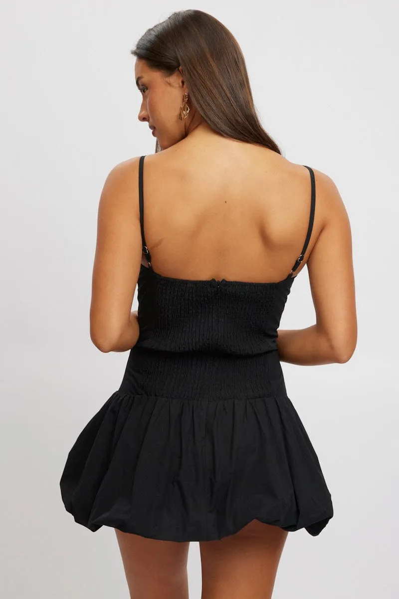 Black Bubble Dress Mini Strappy Shine Pop Neon Glow