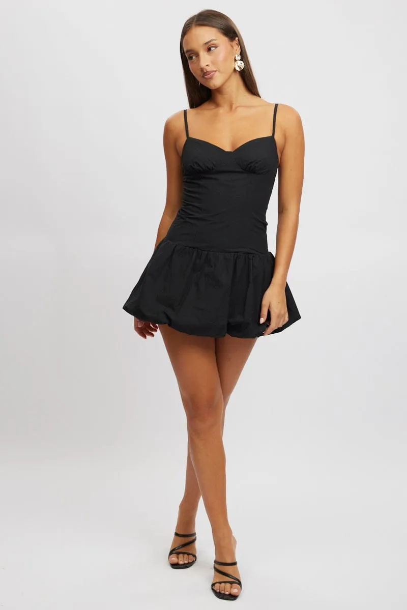 Pop Hot Heat Glow Black Bubble Dress Mini Strappy