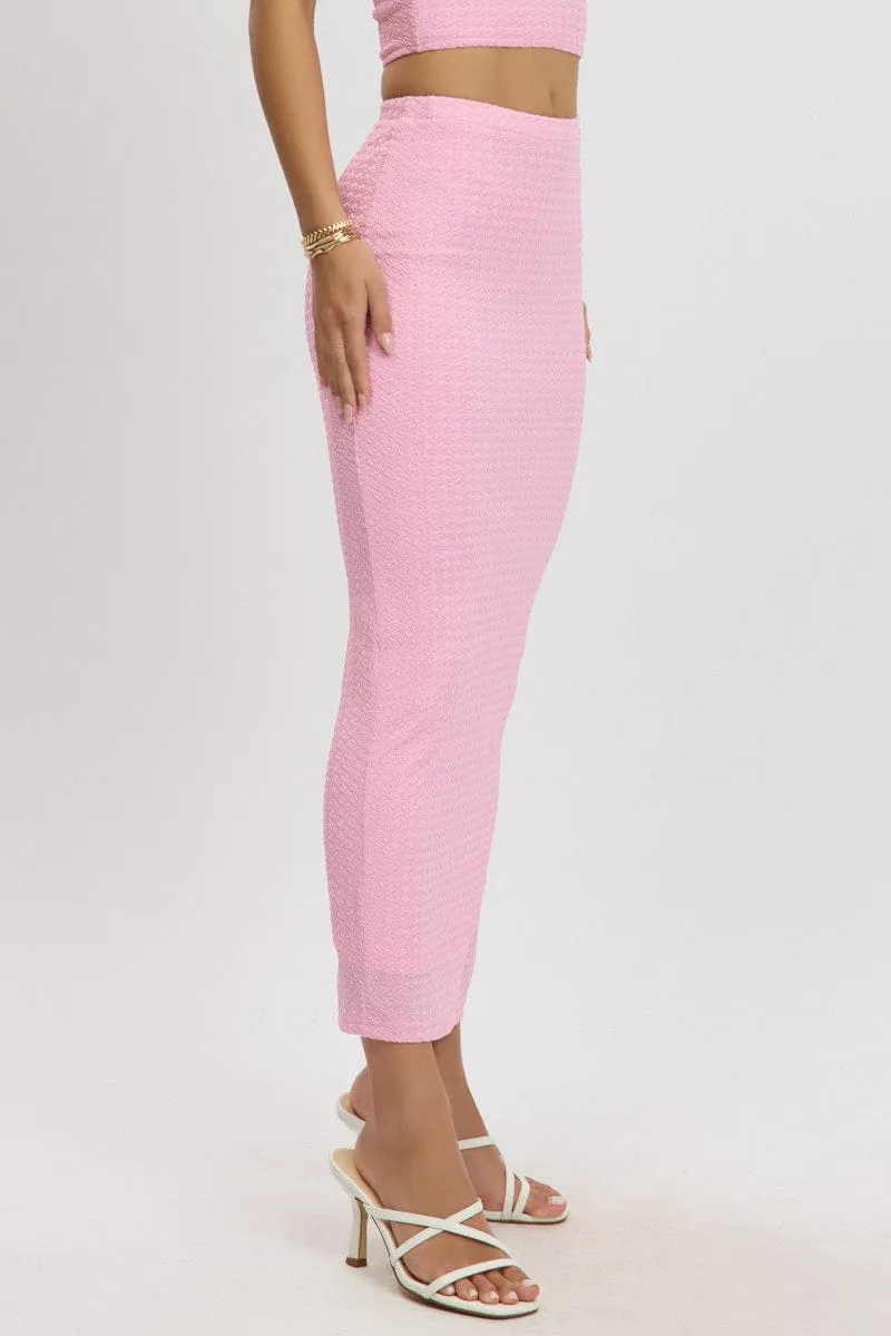Pink Midi Skirt High Rise Textured Jersey City Look
