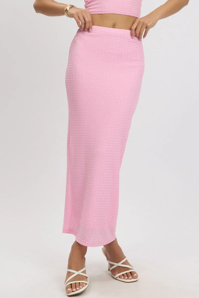 Comfort Waistline Simple Layers Pink Midi Skirt High Rise Textured Jersey