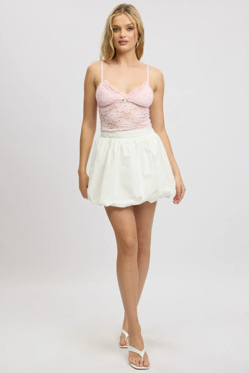 Style Innovation Daily Essential White Bubble Skirt High Waisted Mini Lined Balloon