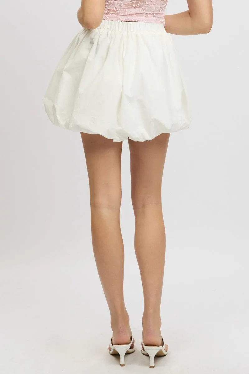 White Bubble Skirt High Waisted Mini Lined Balloon Unique Feature