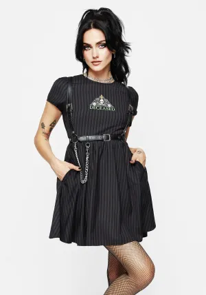 Deceased Embroidered Striped Mini Skater Dress Scene Warm Secure Closure