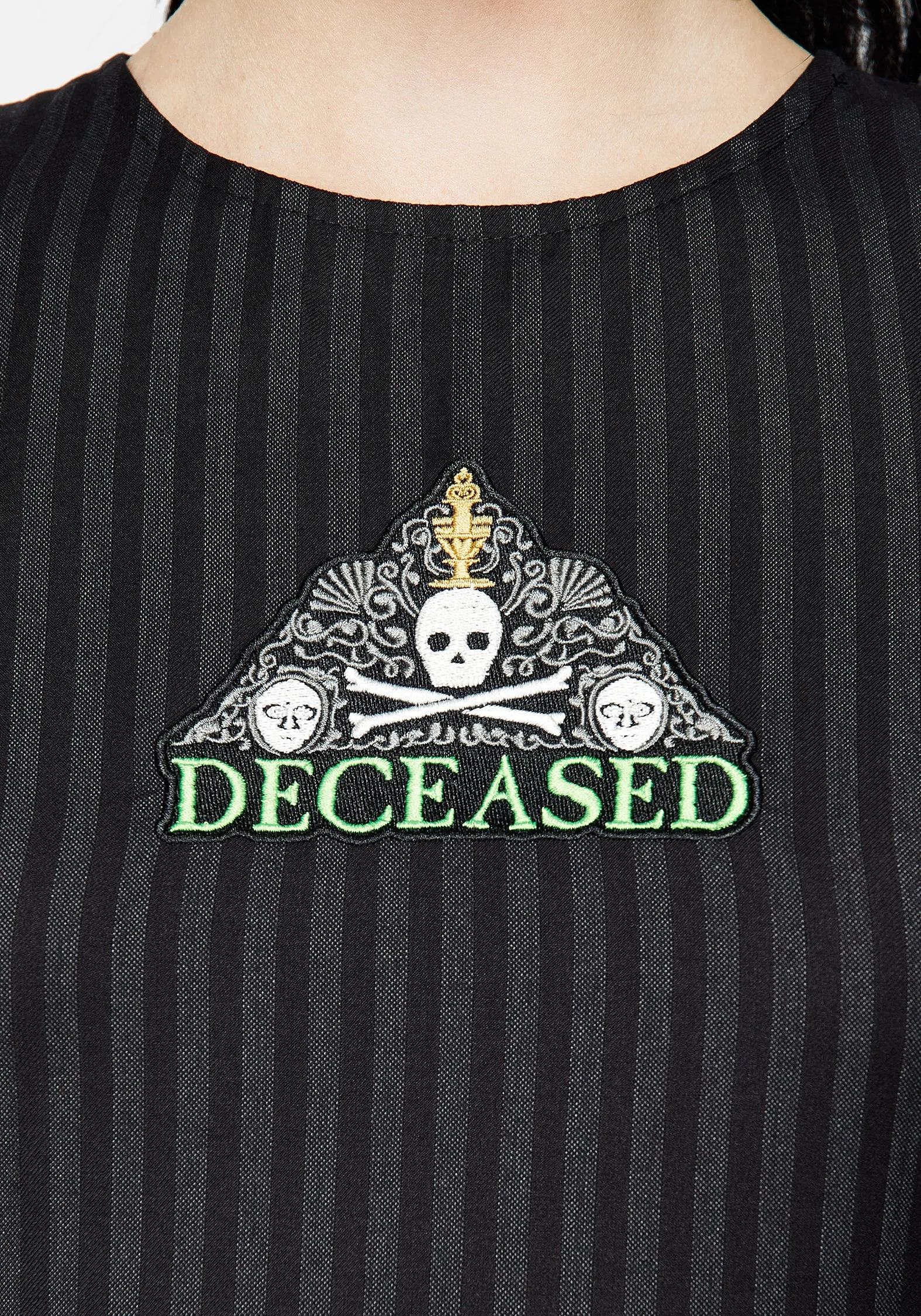 Deceased Embroidered Striped Mini Skater Dress Flattering Silhouette Club Rush