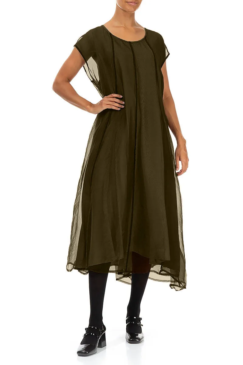 Forest Mist Silk Chiffon Dress Strong Denim