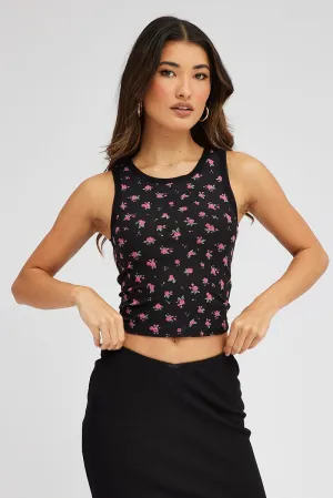 Comfortable Pants Black Floral Mesh Tank Sleeveless
