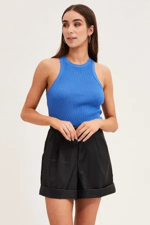 Vision Fit Blue Round Neck Rib Knit Tank Top